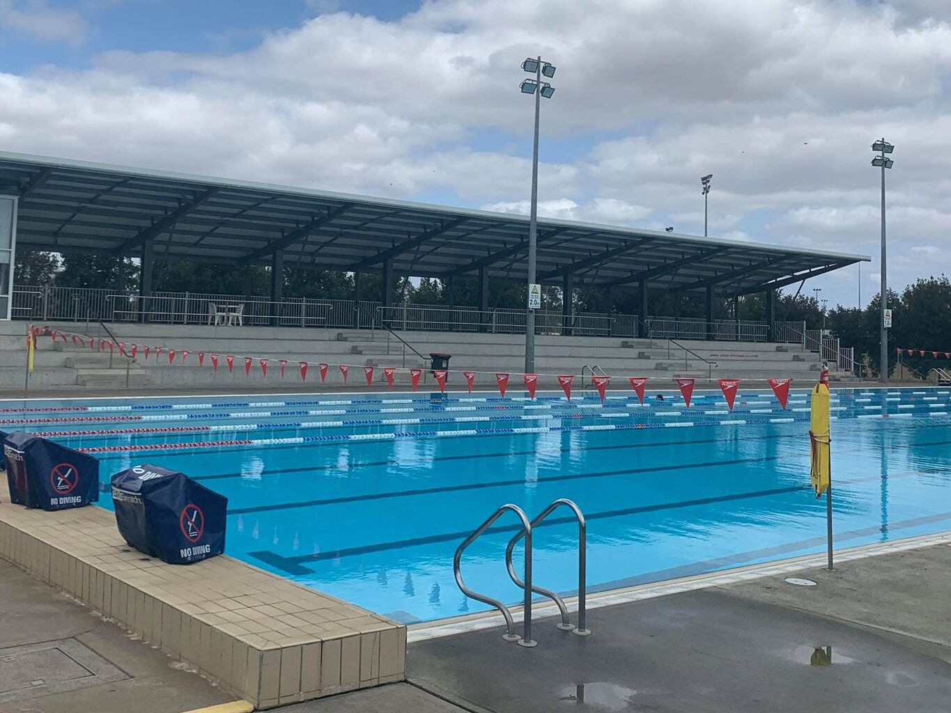 Wide shot of 50 metre outdoor pool